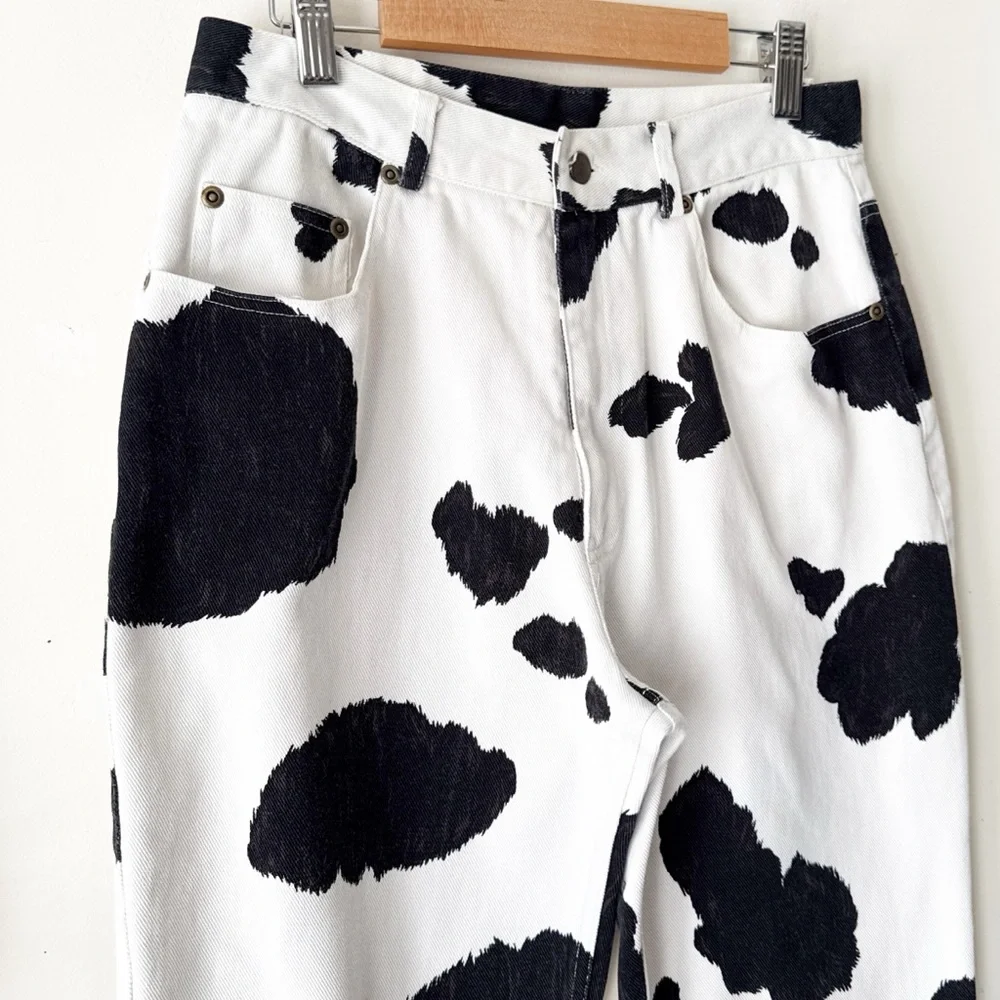 Cow Print High Waist Straight Leg Jeans Sz 4/27 Vintage 90s Ann Tjian for Kenar